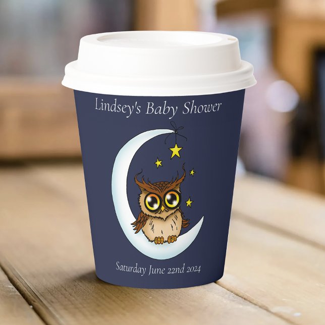 Owl Moon Blue Niedlich Stars Babydusche Pappbecher (Von Creator hochgeladen)