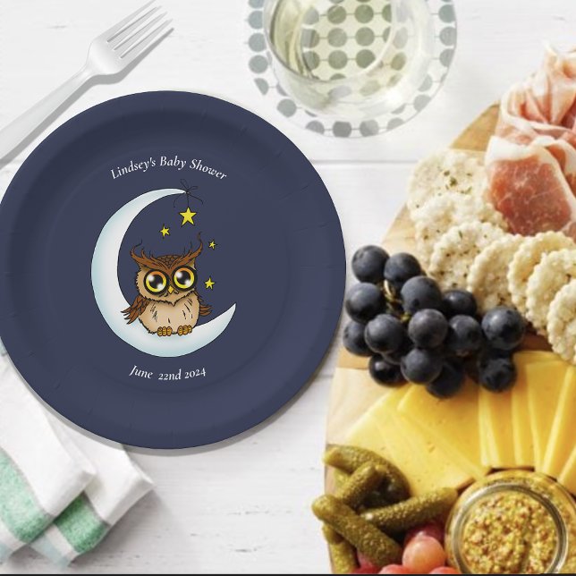 Owl Moon Blue Niedlich Stars Babydusche Pappteller (Von Creator hochgeladen)
