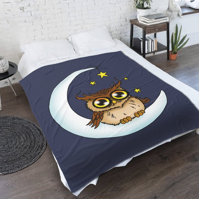 Owl Moon Blue Niedlich Stars Fleecedecke (Von Creator hochgeladen)