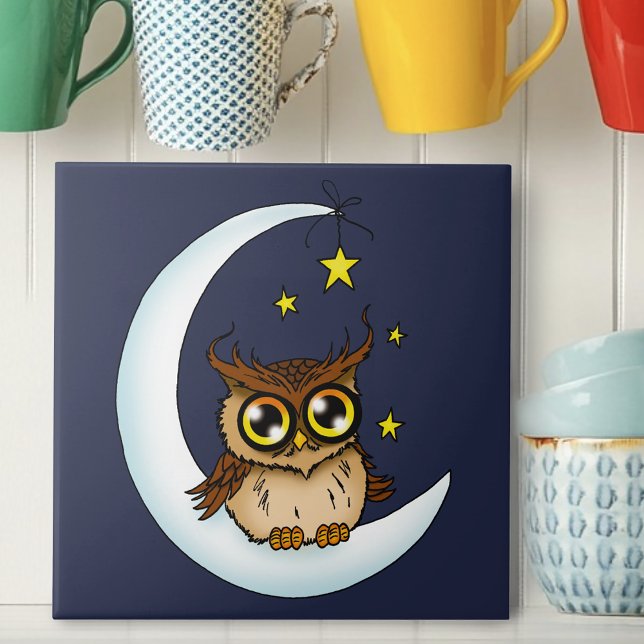 Owl Moon Blue Niedlich Stars Fliese (Von Creator hochgeladen)