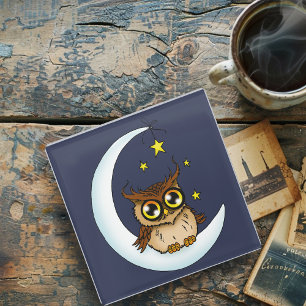 Owl Moon Blue Niedlich Stars Glasuntersetzer