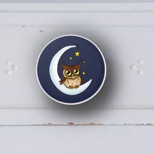Owl Moon Blue Niedlich Stars Keramikknauf