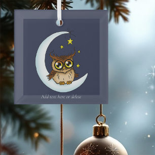 Owl Moon Blue Niedlich Stars Ornament Aus Glas