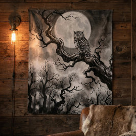 Owl Moon Tapestry | Dark Forest Art Wandteppich