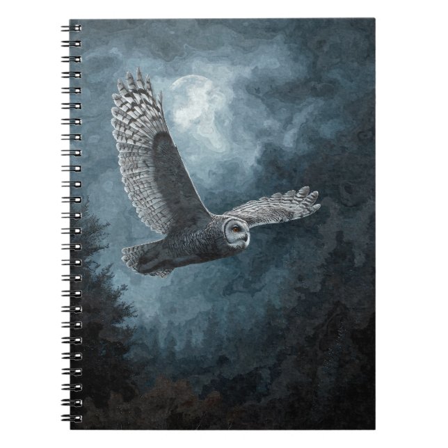 Owl Moonlit Flight Notebook Notizblock (Vorderseite)