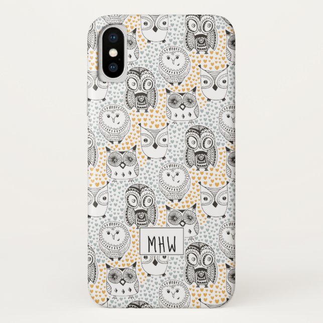 Owl Muster für kundenspezifische Monogramm-Telefon Case-Mate iPhone Hülle (Rückseite)