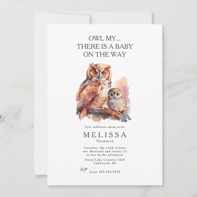 Owl My ... Niedlich Baby Showeinladung Einladung (Vorderseite)