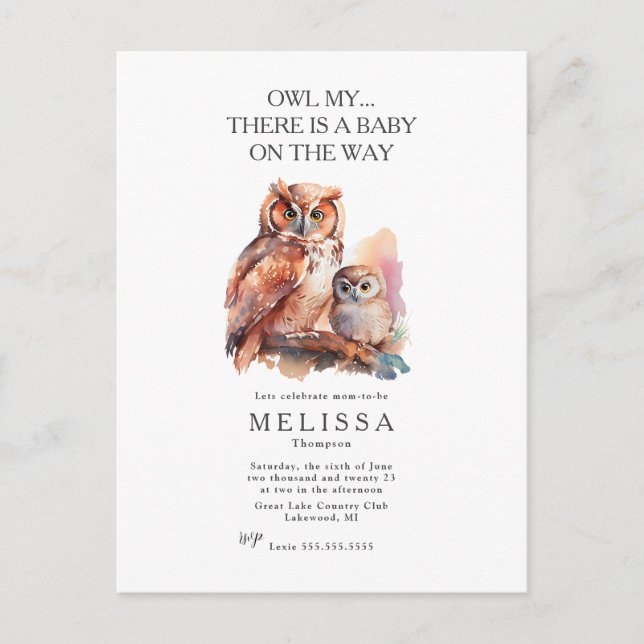 Owl My ... Niedlich Baby Showeinladung Postkarte (Vorderseite)