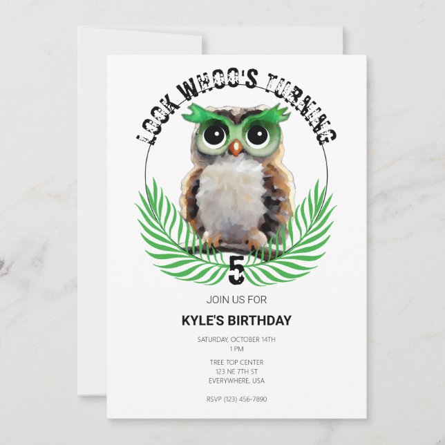 Owl Night Long Birday Party Einladung (Vorderseite)
