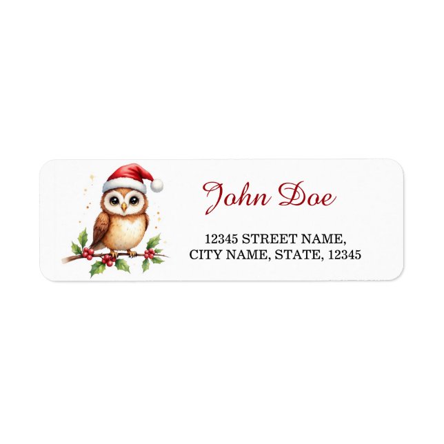 Owl on Holly Branch Christmas Return Address Label (Vorne)