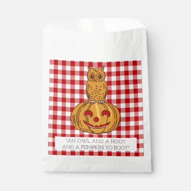 Owl on Pumpkin Gingham Pattern Gefälligkeitsags Geschenktütchen (Vorderseite)