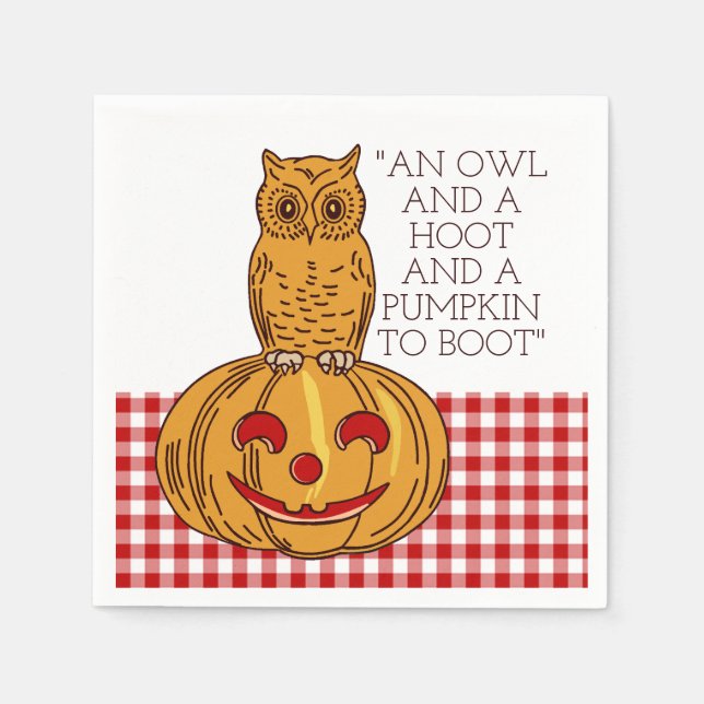 Owl on Pumpkin Gingham Pattern Napkin Serviette (Vorderseite)