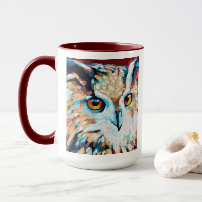 Owl Painting - Gift for Animal Lovers Tasse (Mit Donut)