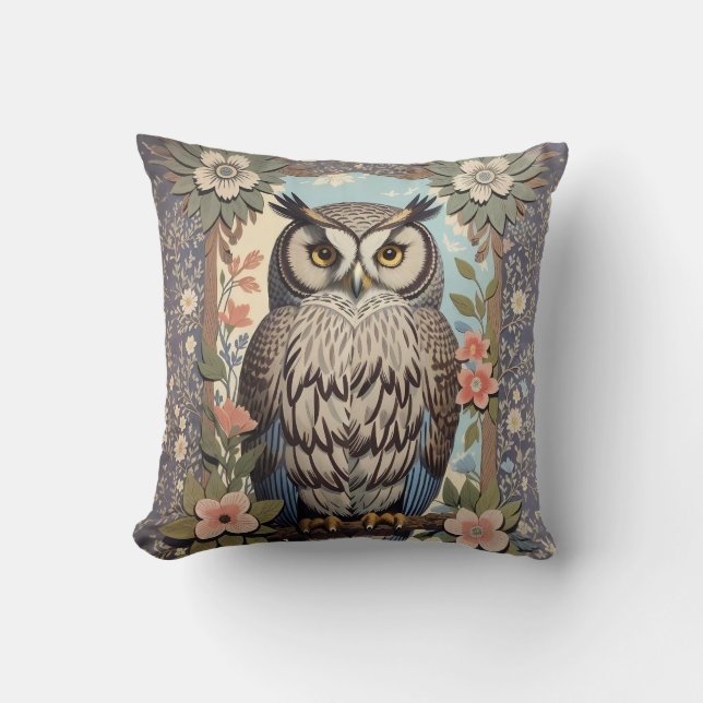 Owl Pastel Floral William Morris Inspiriert Kissen (Vorderseite)