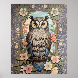 Owl Pastel Floral William Morris Inspiriert Poster