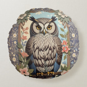 Owl Pastel Floral William Morris Inspiriert Rundes Kissen