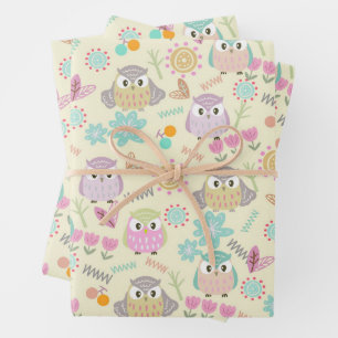 Owl Pastellgelb Geschenkpapier Set