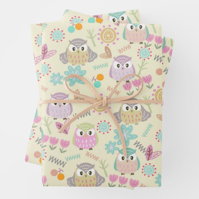 Owl Pastellgelb Geschenkpapier Set (Beispiel)