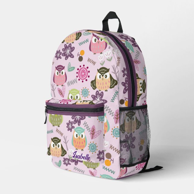 Owl Pink Bedruckter Rucksack (Rückseitige Ecke Rechts)