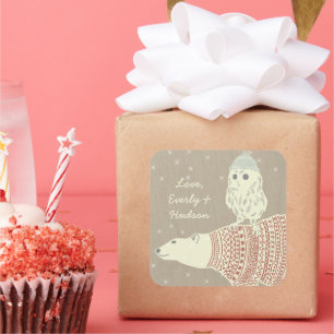 Owl Polar Bär Geschnittene Hasen und Sweaters Star Quadratischer Aufkleber