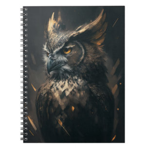 Owl Portrait Animal Nature Dark Painting Notizblock