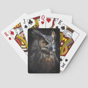 Owl Portrait Animal Nature Dark Painting Spielkarten