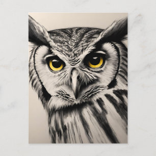 Owl-Portrait- Holzkohleskizze Postkarte
