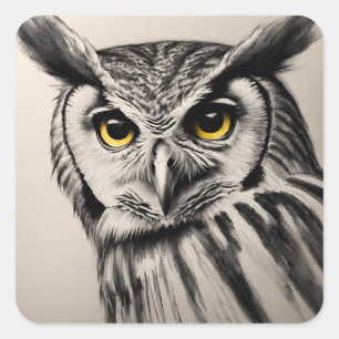 Owl-Portrait- Holzkohleskizze Quadratischer Aufkleber
