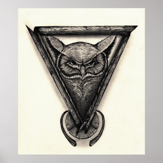 Owl Portrait, Ink and pencil illustration Poster (Vorne)