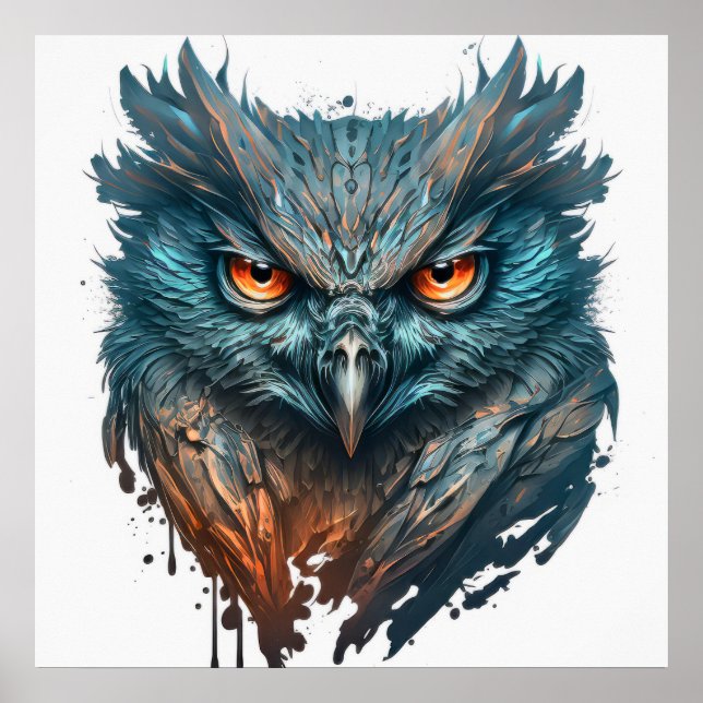Owl Portrait Tiermalerei Natur im Freien Kunst, Di Poster (Vorne)