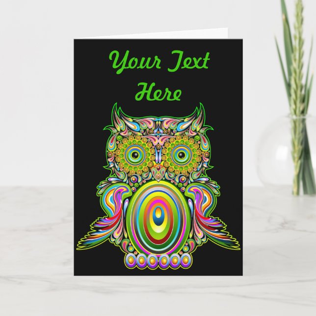 Owl Psychedelic Popart Grußkarte Karte (Vorderseite)