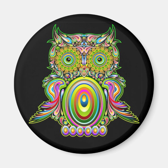Owl Psychedelic Popart Magnet (Vorne)