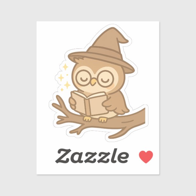 Owl Reading a Zauberbuch Aufkleber (Blatt)