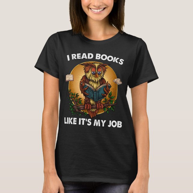 Owl Reading Book Lover Funny Librarian Bibliophile T-Shirt (Vorderseite)
