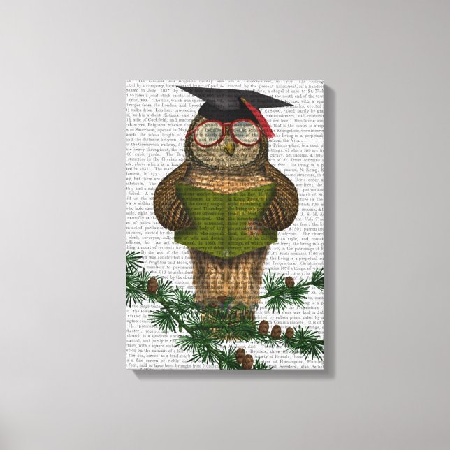 Owl Reading on Branch Leinwanddruck (Vorderseite)