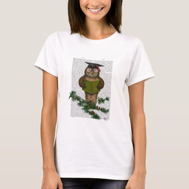 Owl Reading on Branch T-Shirt (Vorderseite)