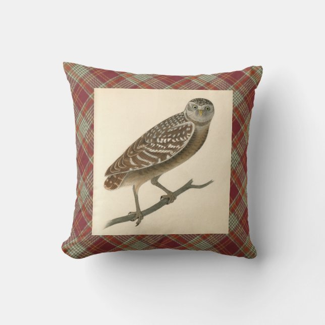 Owl Red Orange Kariert Throw Kissen (Vorderseite)
