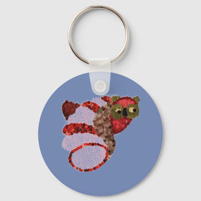 Owl Round Button Keyring Schlüsselanhänger (Vorderseite)