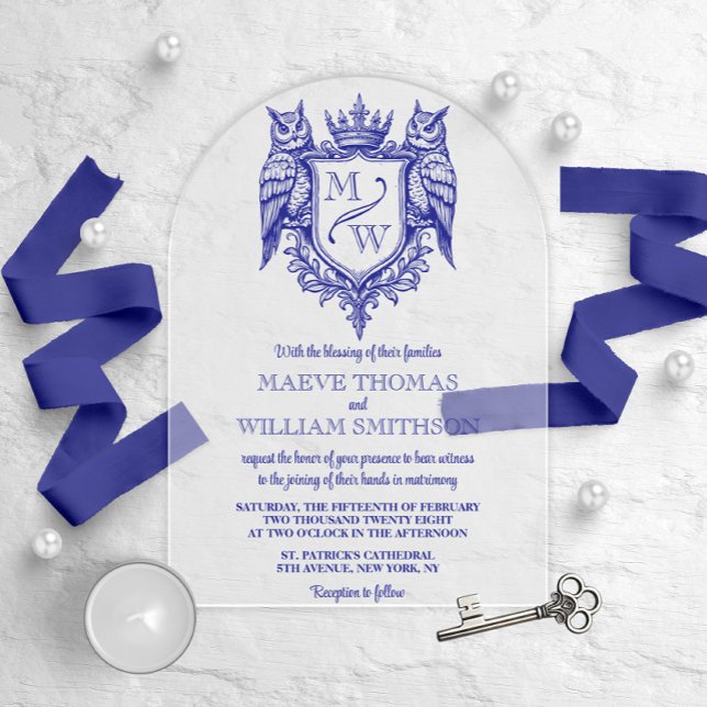 Owl Royal Crest Monogram Arch Wedding Invitation (Créateur téléchargé)