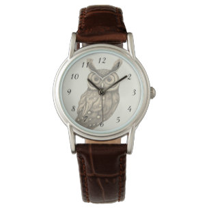 Owl Sepia Beige Zahlen Armbanduhr