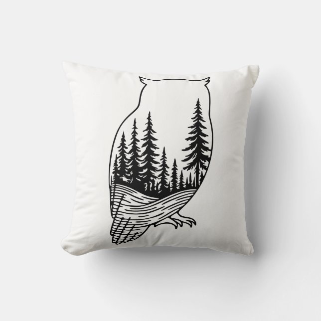 Owl Silhouette with Forest Scene Kissen (Vorderseite)
