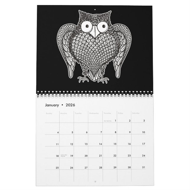 Owl Sketch Cartoon Kalender (Jan 2026)