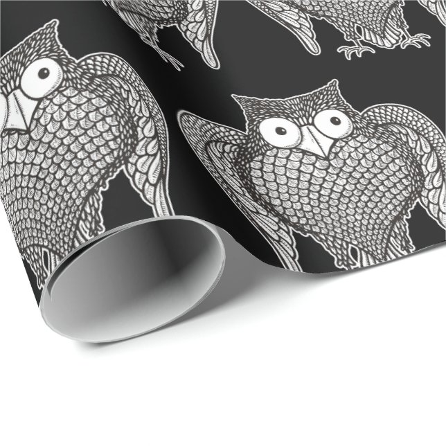 Owl Sketch Muster Geschenkpapier (Rolleneckpunkt)