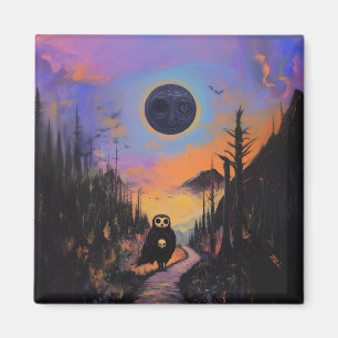 Owl Skull Black Moon Magic Mystical Hexe Kunst Magnet