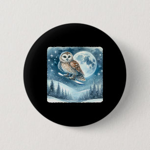 Owl Snowboarden über Moonlit Snowy Landschaft. Sno Button