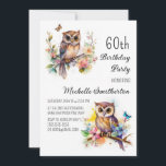 Owl Spring Blumen Schmetterlinge 60. Geburtstag Einladung<br><div class="desc">60. Geburtstagsfeier mit Gemälden einer niedlichen kleinen Eule,  die in den Zweigen eines Baumes zwischen Blüten sitzt. Kontaktieren Sie mich,  um Hilfe bei Ihren Anpassungen zu erhalten oder um zusätzliche Matching oder Koordination von Zazzle Produkten für Ihre Feier zu beantragen.</div>