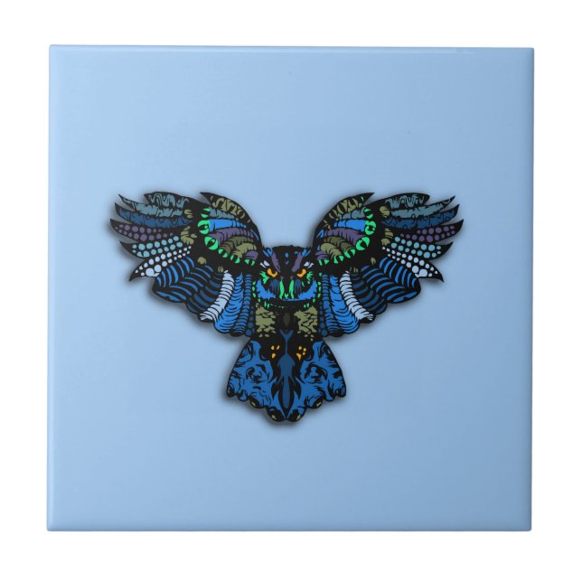 Owl spuckt Wings auf Sky Blue Fliese (Vorderseite)