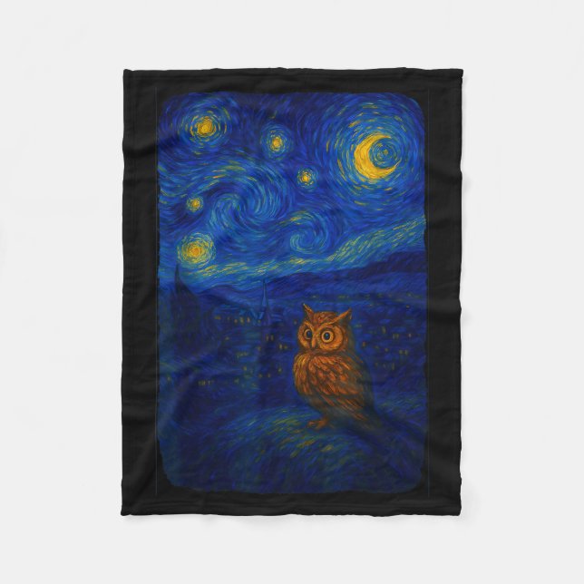 Owl Starry Cute Night Van Gogh Owl Bird Lovers Wom Fleecedecke (Vorderseite)