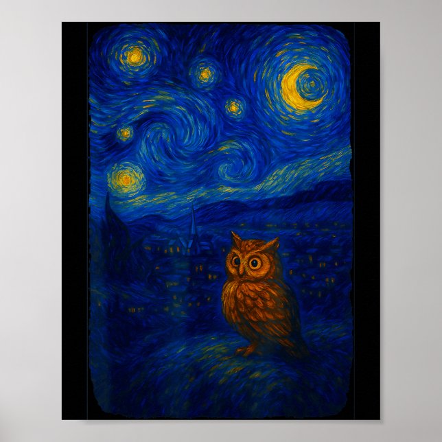 Owl Starry Cute Night Van Gogh Owl Bird Lovers Wom Poster (Vorne)