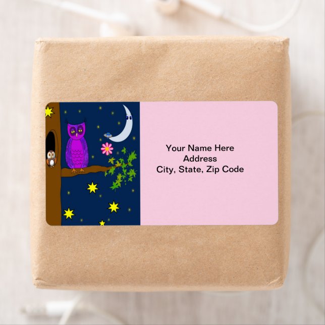 Owl Stars Moon Étiquettes (En situation)